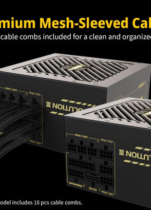 ENERMAX Revolution III 850 - Fully Modular PC Power Supply - 850 Watts - 80 Plus Gold - 600W 12V-2x6 Connector - 100% Japanese Capacitors - Sleeved Cables - 10 Year Warranty