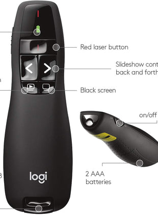 Logitech Wireless Presenter R400, PowerPoint Clicker with Laser Pointer, Wireless Presentation Clicker Remote