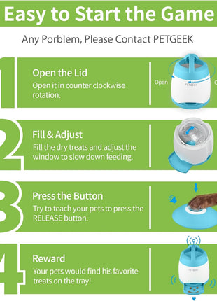 PETGEEK Automatic Dog Feeder Toy, Interactive Cat Dog Puzzle Toys Treat Dispensing, Electronic Dog Food Dispenser Remote Control, Safe ABS Material Pet Toy for All Breeds of Dogs Cats, Blue Color