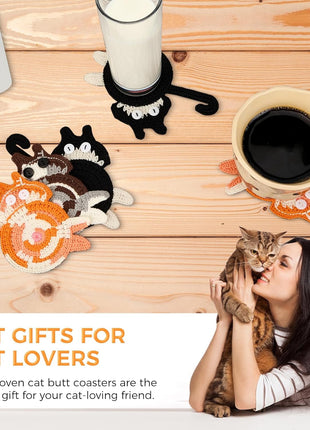 Drink Coaster | Cat Gifts for Cat Lovers,Fun Woven Creative Coasters,Cute Coffee Coaster for Home Decor Tabletop Protection Suitable for Kinds Cups (3PC)