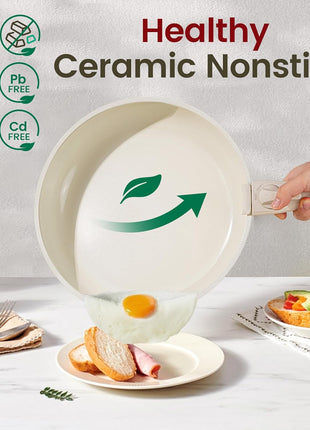 Chef Power Ceramic Cookware Set Non Toxic with Detachable Handles, Healthy Nonstick Pans and Pots Set 19 Pcs, Induction Dishwasher Oven Safe Kitchen Set, PFAS PFOA & PTFE Free, Cream White