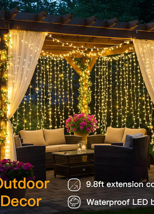 200 LED Curtain Lights Fairy Lights with Remote Bedroom 6.5x6.5ft | Warm White,USB Powered , IP44 Waterproof Indoor Outdoor Decor for Christmas Wedding Backdrop
