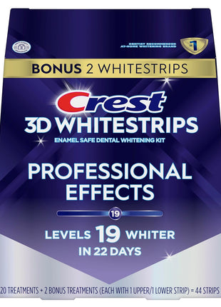 Crest Teeth Whitening Strips, Crest 3D Whitestrips Professional Effects, Enamel Safe Teeth Whitening Kit, 22 Treatments (44 Strips), Professional-Level Whitening, 19 Levels Whiter