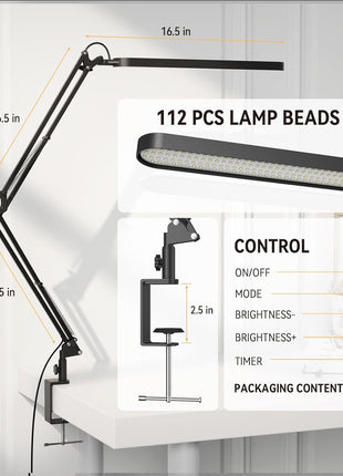 Desk Lamp for Home Office, Eye Comfortable LED Desk Light for Long Hours, Adjustable Swing Arm with Memory Function, Black