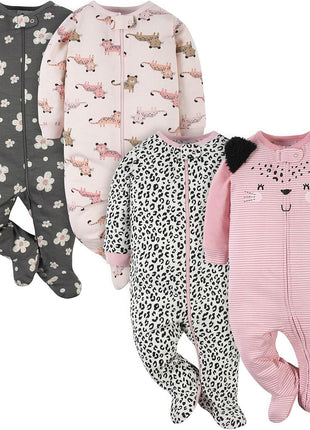 Gerber Baby Girls 4 Pack Sleep 'N Play Footie Bear Pink 0-3 Months