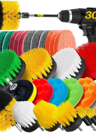 Holikme 30Pack Drill Brush Attachments Set,Scrub Pads & Sponge, Power Scrubber Brush with Extend Long Attachment All Purpose Clean for Grout, Tiles, Sinks, Car Polishing Pads