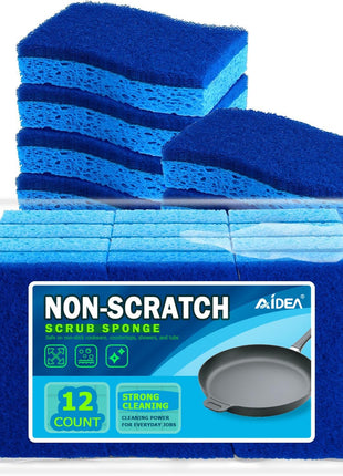 AIDEA Non Scratch Scrub Sponge, 24Count, Sponges for Dishes, Sponges Kitchen, Cleaning Sponge, Cleans Fast Without Scratching, Stands Up to Stuck on Grime, Cleaning Power for Everyday Jobs