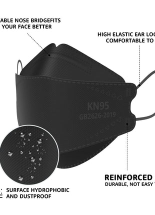 LEVENIS KN95 Face Masks 50 Pack, Breathable Comfortable and Disposable KN95 Mask, Black