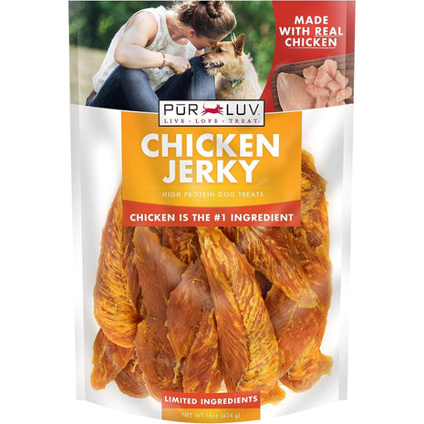Pur Luv Dog Treats, Chicken Jerky for Dogs, Made with 100% Real Chicken Breast, 16 Ounces, Healthy, Easily Digestible, Long-Lasting, High Protein Dog Treat, Satisfies Dog's Urge to Chew