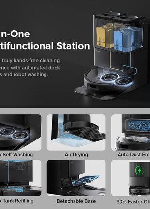 roborock Qrevo Series Robot Vacuum and Mop, Upgraded from Qrevo S | 8000Pa Suction, Anti-Tangle Brushes, Smart Obstacle Avoidance, Auto Mop Washing, All-in-One Dock, Spinning Mop, Black(QV 35A)