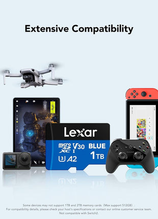 Lexar 1TB Blue Micro SD Card Up to 160MB/s, microSDXC UHS-I Memory Card with SD Adapter, C10, U3, A2, V30, Full HD, 4K UHD, High Speed TF Card