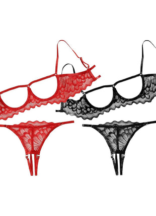 Lilosy Women's Sexy Underwire Floral Lace Sheer Bachelorette Lingerie Set See Through Bra and Panty 2 Piece Red Medium