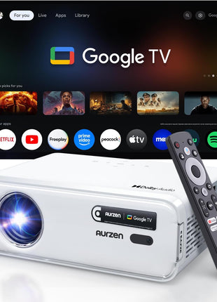 Aurzen EAZZE D1G 4K Supported Google TV Smart Projector with WiFi & Bluetooth, Auto Focus & Keystone, Dolby Audio, Zoom, Movie, Portable Mini Projector for Home & Outdoor Use