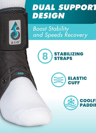 Med Spec ASO Ankle Stabilizer Lace Up Ankle Brace Sprain Support Black, MD | Ankle Brace for Sprains, Instability, Bilateral Orthopedic Support, Sports Injury Recovery, Men, Women, Teens & Kids. 264014