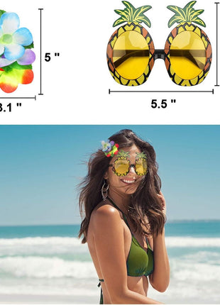 PHOGARY 8 Pack Hula Skirt Costume Kit for Hawaii Luau Party - Dancing Hula with Flower Bikini Top, Hawaiian Lei