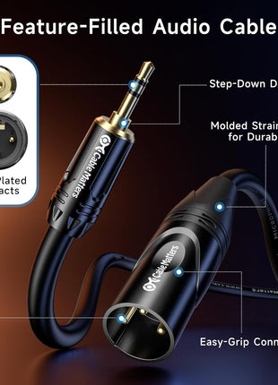 Cable Matters 3.5mm to XLR Cable - 6ft, Male to Male XLR to 1/8 Inch Cable, Compatible with iPod, MP3 Player, Laptop, Voice Recorder, and More, Black Not for Microphone Use