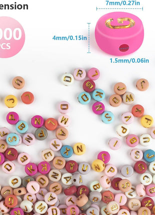 SUTOUG 1000PCS Colourful Letter Beads for Threading, 4 x 7 MM Acrylic Round Beads for Jewellery DIY Making Crafts Bracelets Necklaces Ornaments-Gold