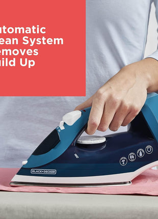 BLACK+DECKER Steam Iron for Clothes with Retractable Cord | Retractable-cord steam iron with anti-drip, vertical steam, auto clean and spray mist for easy ironing.