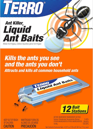 Terro, Ant Killer Bait Stations T300B - Liquid Bait to Eliminate Ants - Bait System - Stations for Effective Indoor Ant Control, 12 Count | Borax Formula, Kills the Queen & the Entire Colony, Liquid Ant Baits Indoor, Kills Household Ants, Indoor Use