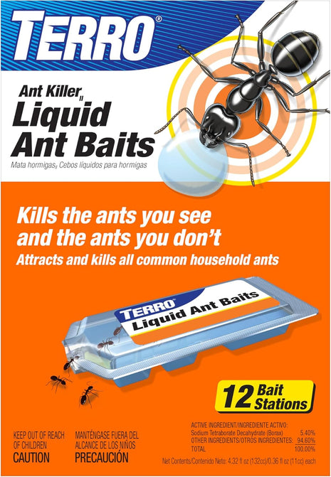Terro, Ant Killer Bait Stations T300B - Liquid Bait to Eliminate Ants - Bait System - Stations for Effective Indoor Ant Control, 12 Count | Borax Formula, Kills the Queen & the Entire Colony, Liquid Ant Baits Indoor, Kills Household Ants, Indoor Use