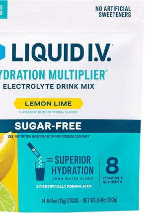 Liquid I.V. Sugar Free Hydration Electrolytes, Lemon Lime, 14 Count | Scientifically Formulated | Clinically Proven Hydration | Zero Sugar | No Artificial Sweeteners | Non-GMO | Powder Drink Mix