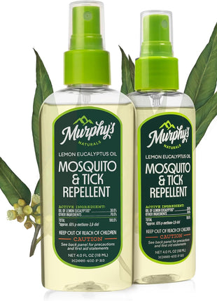 Murphy's Naturals Mosquito & Tick Bug Repellent Spray, Oil of Lemon Eucalyptus for Skin + Outdoor Gear, 4 Ounce Pump, 2-Pack