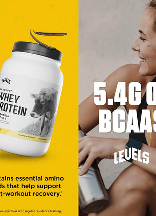 Levels Whey Protein Powder, No Artificial Ingredients, Vanilla Bean, 2LB | 24G of Protein, 5.4G BCAAs, Clean Ingredients, Hormone Free Dairy, No Fillers, No Added Sugar, No Junk