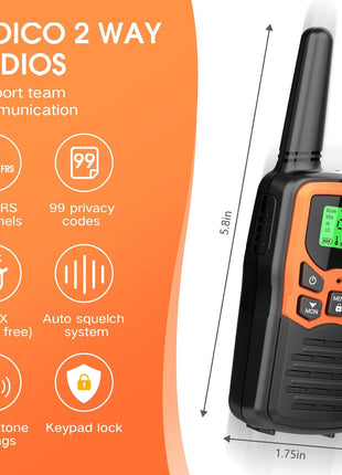 Walkie Talkies, MOICO Long Range Walkie Talkies for Adults with 22 FRS Channels, Family Walkie Talkie with LED Flashlight VOX LCD Display for Hiking Camping Trip (Orange 2 Pack)
