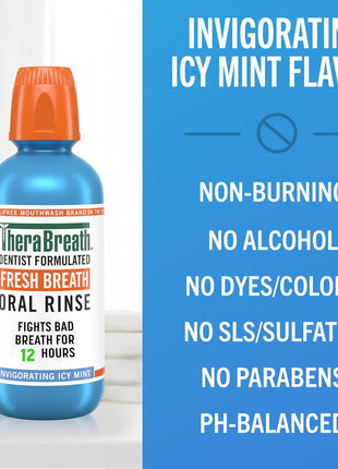 TheraBreath Fresh Breath Mouthwash, Icy Mint Flavor, Alcohol-Free, 16 Fl Oz (Pack of 2)