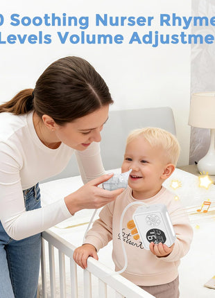 Nasal Aspirator for Baby, Nose Sucker with 9 Suction Levels, Electric Snot Sucker, 3 Levels Night Light & Nursery Rhyme Soothing Function, Food-Grade Silicone Tips
