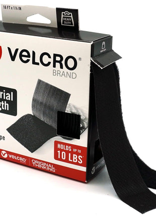 VELCRO Brand Heavy Duty Tape | 16 Foot Roll | Strong Sticky Back Adhesive Holds up to 10 lbs | Industrial Strength Fasteners for Indoor or Outdoor Use | 1-1/2in Width, Black (VEL-30838-USA)