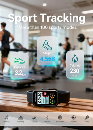 Fitness Tracker for Men & Women with 1.47inch HD Display, Heart Rate & SpO2 Tracking, Sleep & Activity Monitor, 100+ Sports Modes, 3ATM Waterproof Smart Band, Works with Android & iOS, Black