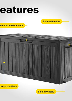 ROJIK Outdoor Storage Box with Wheels – 85 Gallon Mobile Waterproof Resin Deck Box, Lockable Storage for Patio Cushions, Garden Tools, Pool Accessories – UV-Resistant Storage Bench for Backyard & Deck