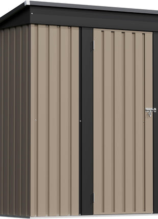 Patiowell 5x3 FT Outdoor Storage Shed, Tool Shed with Sloping Roof and Lockable Door, Metal Shed for Backyard Garden Patio Lawn, Brown