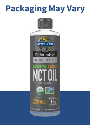 Garden of Life Dr. Formulated Brain Health 100% Organic Coconut MCT Oil 16 fl oz Unflavored, 13g MCTs, Body & Brain Fuel, Certified Non-GMO Vegan & Gluten Free, Hexane-Free