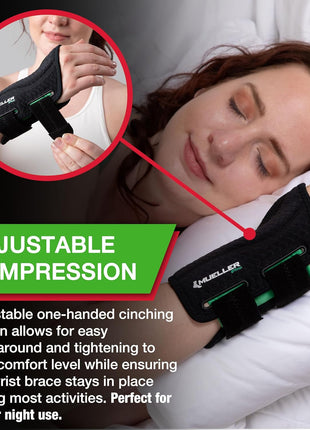 MUELLER Sports Medicine Green Fitted Wrist Brace for Men and Women, Wrist Pain Relief Support, Ideal for Carpal Tunnel, Tendonitis, Arthritis, Right Hand, Black, Small/Medium