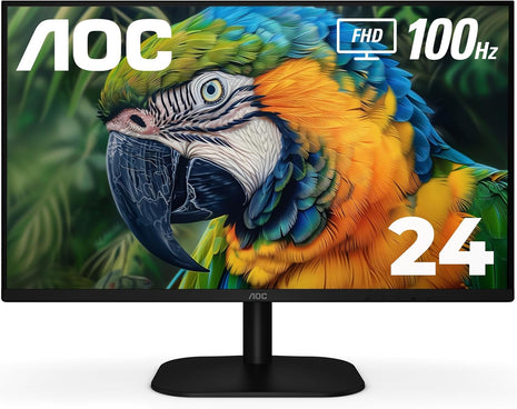 AOC 24B2H2 24 inch Frameless IPS Monitor, FHD 1920x1080, 100Hz, 106% sRGB, for Home and Office, HDMI x2, Low Blue Mode, VESA Compatible, Black