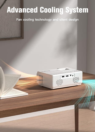 AuKing Projector, 2026 Upgraded Mini Projector, Full HD 1080P Home Theater Video Projector, Compatible with HDMI/USB/Smartphone/TV Box/Laptop (White)
