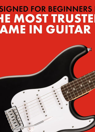 Fender Squier Debut Series Stratocaster Electric Guitar Kit, Beginner Guitar Kit, with 2 Year Warranty, with Padded Gig Bag, Frontman 10G Amp, Strap, and More, Includes Free Lessons, Black