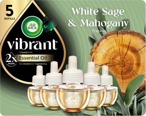 Air Wick Plug in Scented Oil Refill, 5ct, White Sage & Mahogany, Air Freshener, Essential Oils