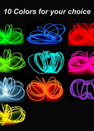 MaxLax EL Wire Ice Blue, 16.4ft/5m Portable Battery Pack Neon Light Strip 360° Cuttable Glowing Rope Lights for Parties, Halloween, DIY Decoration