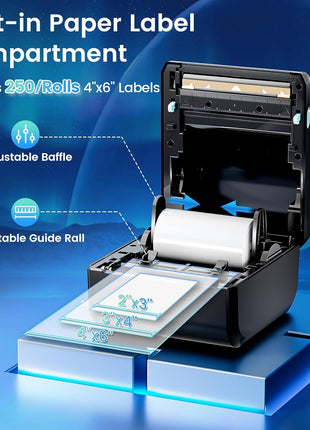Bluetooth Shipping Label Printer with Built-in Label Bin | D450BT 4x6 Thermal Label Printer for Shipping Packages, Thermal Printers Compatible with Android, iPhone, Windows, macOS, UPS