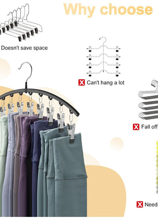 Volnamal Legging Organizer for Closet,2 Pack Metal Yoga Pants Hangers w/10 Clips Hold 20 Leggings,Space Saving Hanging Closet Organizer Clothes Hanger College Dorm Essentials Apartment Essential,Black