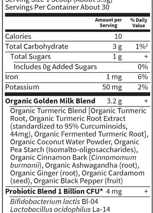 Garden of Life Organics Golden Milk Recovery & Nourishment Powder - 44mg Turmeric Curcumin (95% Curcuminoids), Ashwagandha - Organic Non-GMO Vegan & Gluten Free Herbal Supplements, 30 Servings