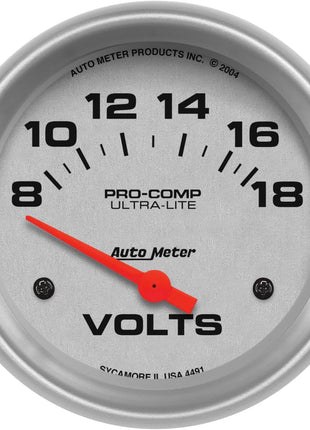 Auto Meter 4491 Ultra-Lite Electric Voltmeter Gauge Regular, 2.625 in.