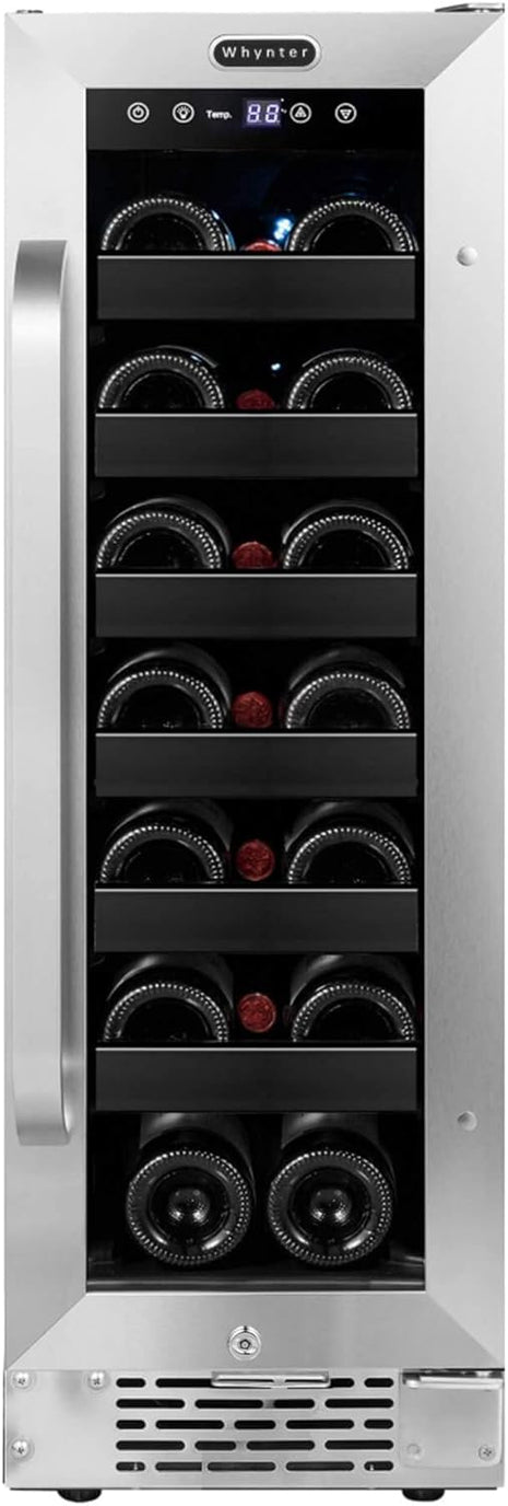 Whynter BWR-208SB Stainless Steel 12 inch Built-in 20 Bottle Undercounter Wine Refrigerator with Reversible Door, Digital Control and Lock