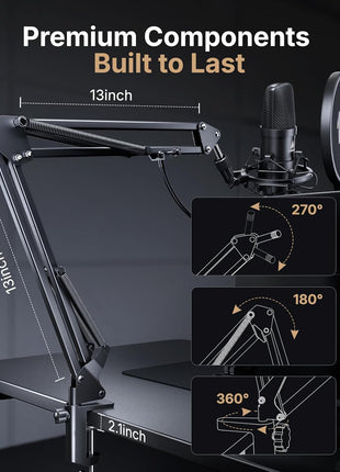 USB Microphone, MAONO 192KHZ/24Bit Plug & Play PC Computer Podcast Condenser Cardioid Metal Mic Kit with Professional Sound Chipset for Recording, Gaming, Singing, YouTube (AU-A04)