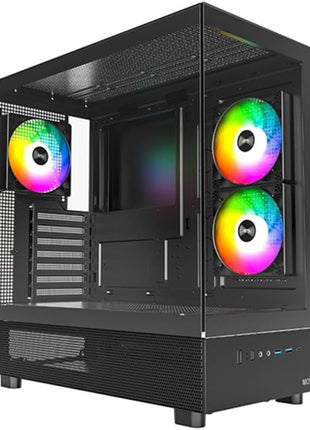 MONTECH XR Panoramic High Airflow ATX PC Case, 3 ARGB PWM Fans, Black | 420mm GPU Support, 360mm Radiator, Dual Tempered Glass, USB-C, Reverse Blade Fans, Magnetic Dust Filters, Up to 9 Fans