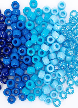 MIIIM 1000PCS 6x9mm Pony Beads Bulk, 5 Styles Blue Pony Beads for Bracelets Making Kit, Kandi, Hair Braids Crafts for Jewelry Making (Blue)