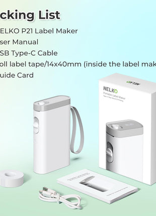 Nelko Label Maker Machine with Tape, P21 Bluetooth Label Printer, Wireless Mini Label Makers with Multiple Templates for School Office Home, White
